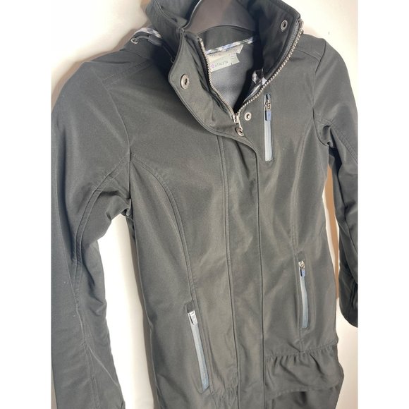 Athleta Shelter Cove Soft Shell Long Ruffle Jacket Coat XXS Black 265355 - Picture 5 of 10